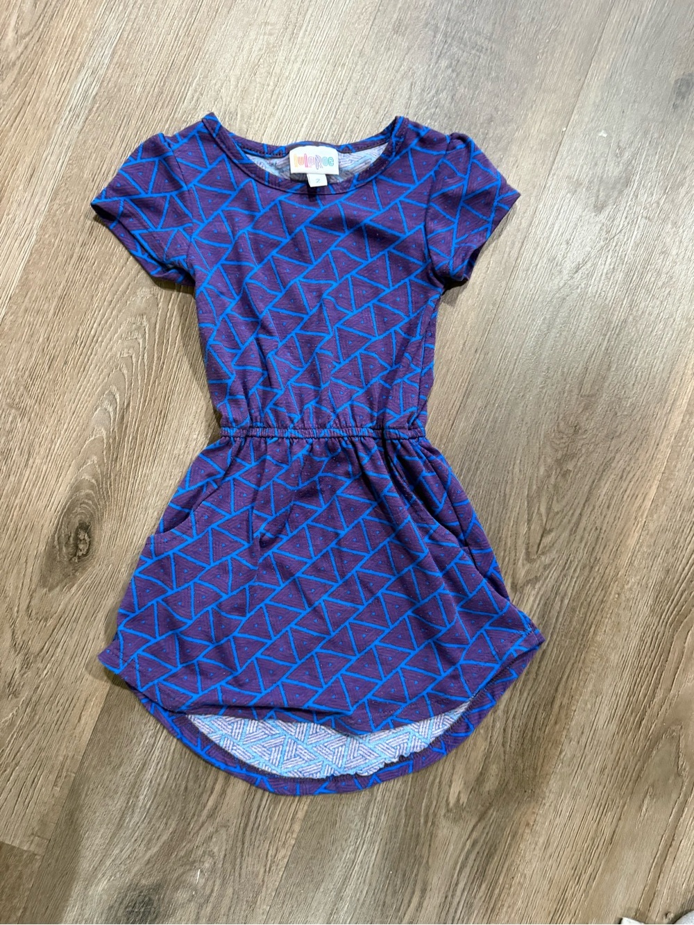LuLaRoe Purple Dress with Bright Blue Triangle Print